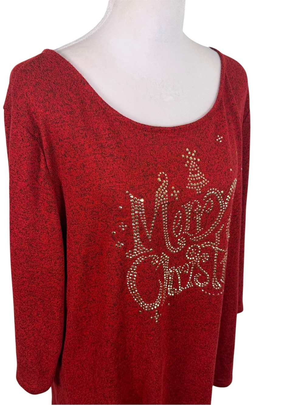 Magical Season XL Merry Christmas Gold beaded Red Holiday Tunic Top - Picture 7 of 10